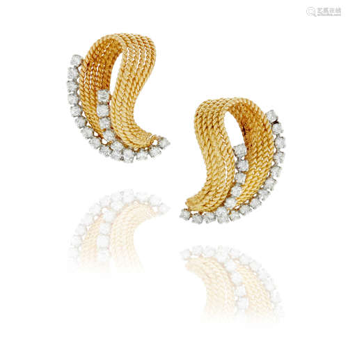 Pair of Gold and Diamond Ear Clips