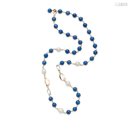 Silvia Kelly: Gold, Lapis Lazuli & Cultured South Sea Pearl Necklace, Italy