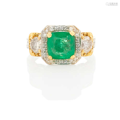 Platinum, Emerald and Diamond Ring