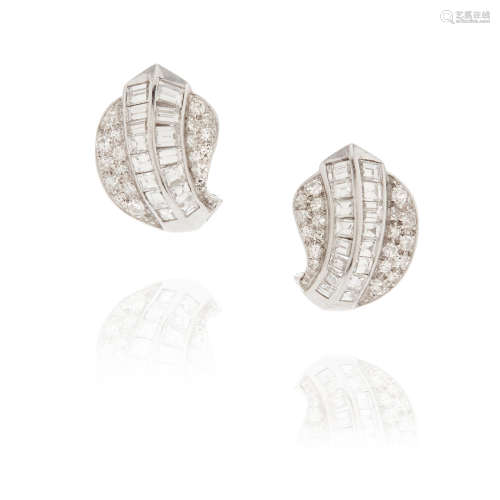 Pair of White Gold and Diamond Ear Clips