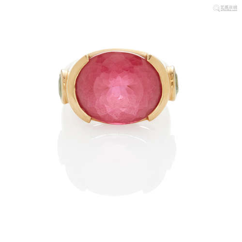 Gold, Quartz and Tourmaline Ring