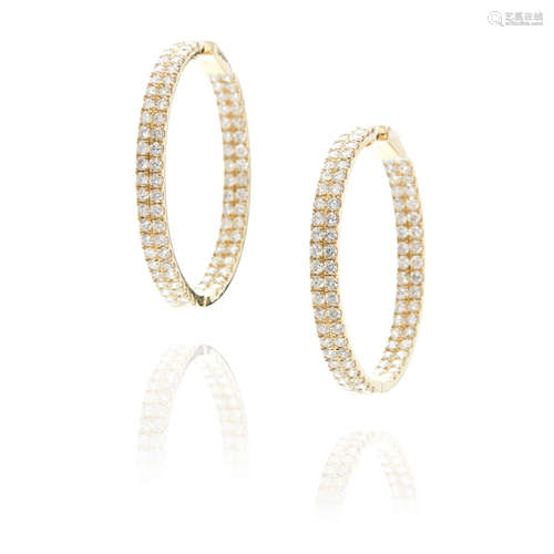 Pair of Gold and Diamond Hoop Earrings