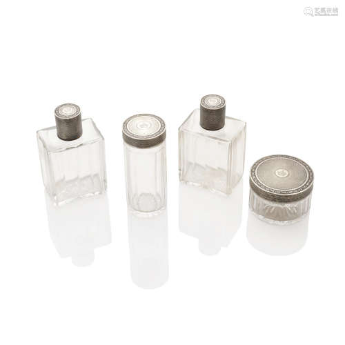 DuPont: Set of Four Gilt Silver Lidded Glass Vanity Containers