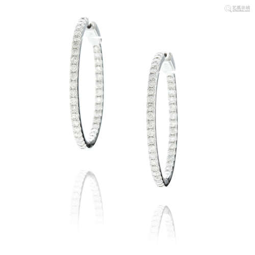 Pair of White Gold and Diamond Hoop Earrings