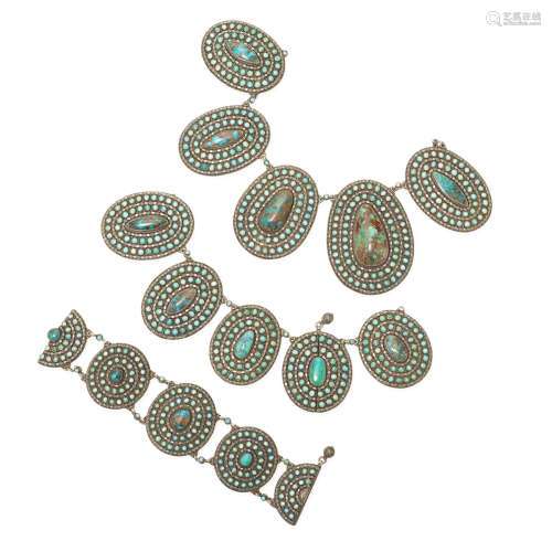 Turkish Silver and Turquoise Necklace and Bracelet Set