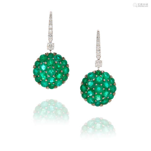 Graff: Pair of Emerald and Diamond Pendant Earrings