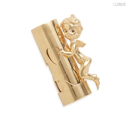 Ruser: Gold Cherub Lipstick Holder