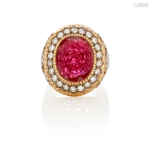 Gold, Rubellite And Diamond Ring