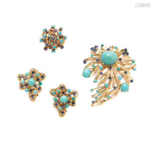 Collection of Gold, Turquoise, and Sapphire Jewelry