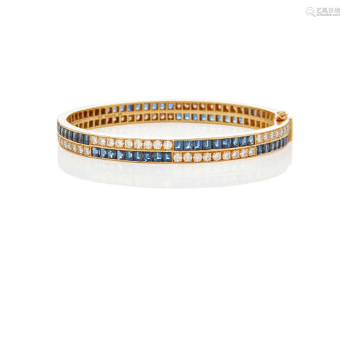 Cartier: Gold, Sapphire and Diamond Hinged Bangle