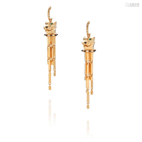 Cartier: Pair of Gold and Gem-Set 'Panthère' Pendant Earrings