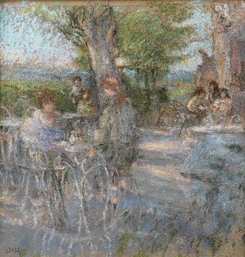 Diana Maxwell Armfield R.A. (British, born 1920) Morning Sunshine in Kew together with a further pastel on paper, On the Terrace, L'Auberge de la Gloriette, by the same hand (2)