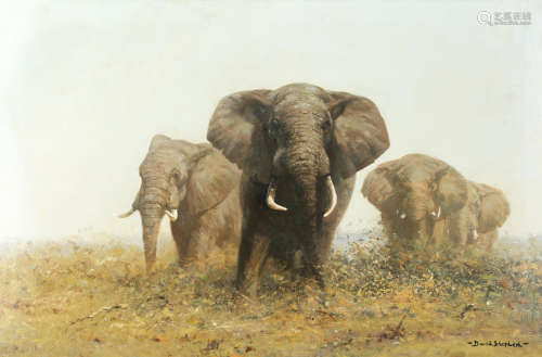 David Shepherd C.B.E. (British, 1931-2017) African Elephants in the Savanna