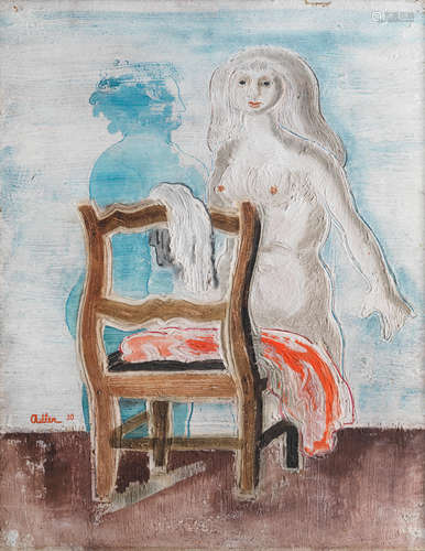 Jankel Adler (Polish, 1895-1949) Nude with Chair and Red Cloth