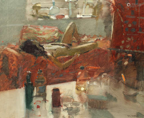 Ken Howard R.A. (British, born 1932) Sarah Allongé, Red and Silver