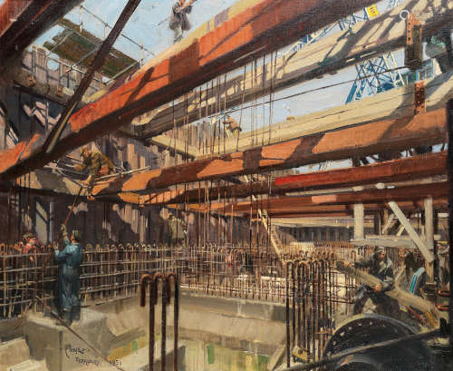 Terence Cuneo (British, 1907-1996) Power Station under Construction at Plymouth