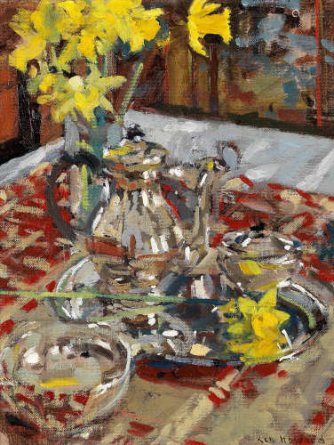 Ken Howard R.A. (British, born 1932) Still Life with Daffodils