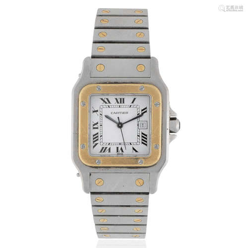 Cartier. A stainless steel and gold automatic calendar bracelet watch Santos, Circa 1990