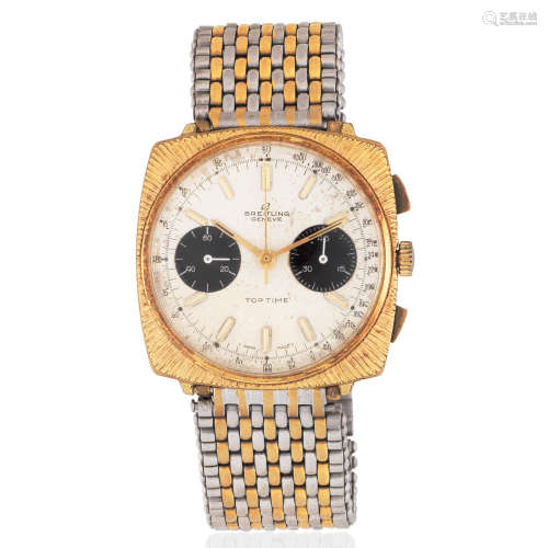 Breitling. A gold plated and stainless steel manual wind cushion form chronograph bracelet watch Top Time, Ref: 2009, Circa 1968