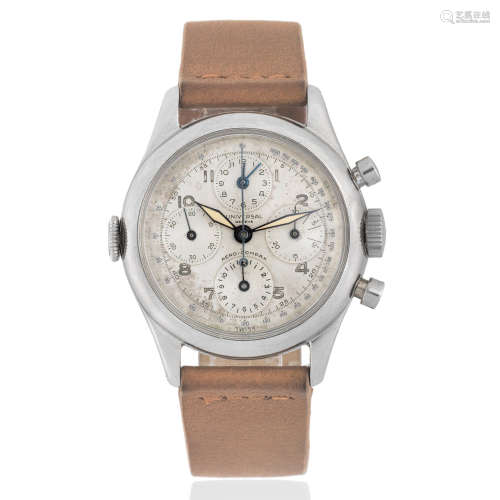 Universal Genève. A stainless steel manual wind chronograph wristwatch with dual time zone Aero-Compax, Ref: 22289, Circa 1950