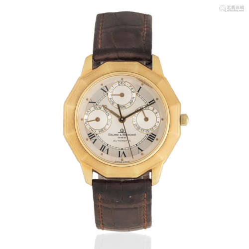 Baume & Mercier. A limited edition 18K gold automatic triple calendar wristwatch Riviera Complication, Limited Edition No. 122/499, Ref: 77312.1, Circa 1990