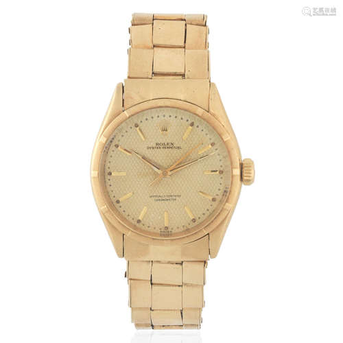 Rolex. An 18K gold automatic bracelet watch Oyster Perpetual, Ref: 6285, Circa 1963