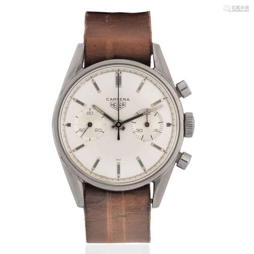 Heuer. A stainless steel manual wind chronograph wristwatch with 'eggshell' dial Carrera, Ref: 3647S, Circa 1970