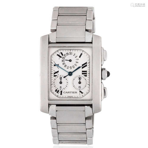 Cartier. A stainless steel quartz calendar chronograph bracelet watch Chronoflex Tank, Ref: 2303, Circa 2010