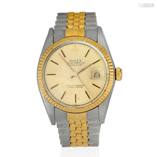 Rolex. A stainless steel and gold automatic calendar bracelet watch Datejust, Ref: 16013, Purchased 28th January 1984