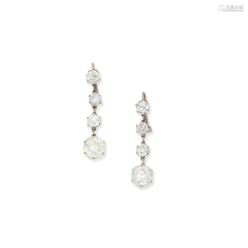 Diamond pendent earrings, early 20th century