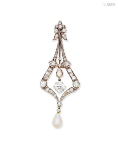 Diamond and pearl pendant, circa 1890