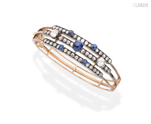 Sapphire and diamond bangle, circa 1890