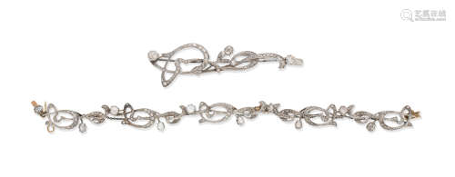 Diamond bracelet and brooch suite (2)