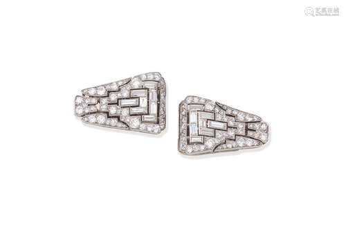 Art Deco diamond double-clip brooch, circa 1920