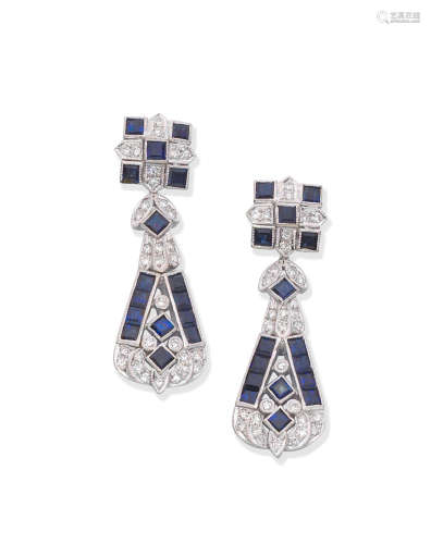 Sapphire and diamond pendent earrings
