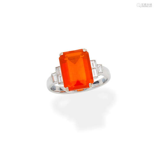 Fire opal and diamond ring