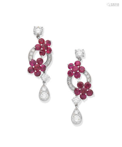 Graff: pair of ruby and diamond 'Rosette' earrings
