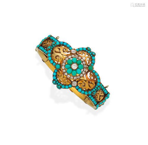 Turquoise and diamond bangle, circa 1860