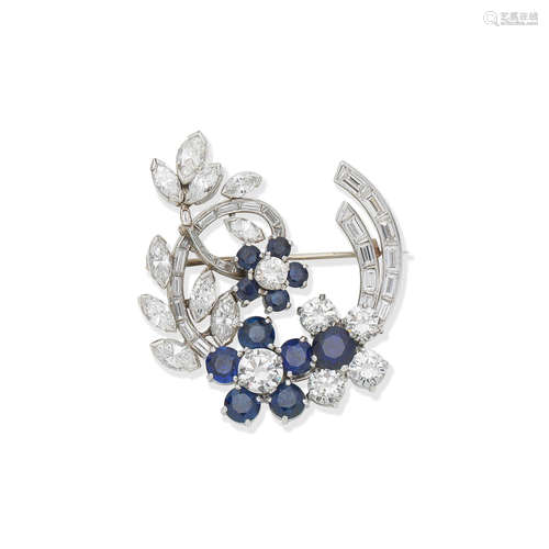 Sapphire and diamond brooch, circa 1960