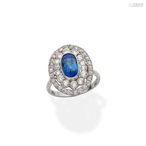 Sapphire and diamond cluster ring