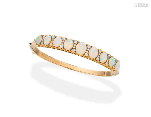 Opal and diamond bangle, circa 1890