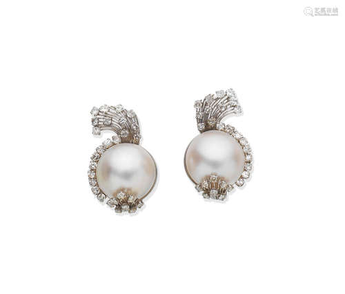 cultured mabé pearl and diamond earrings