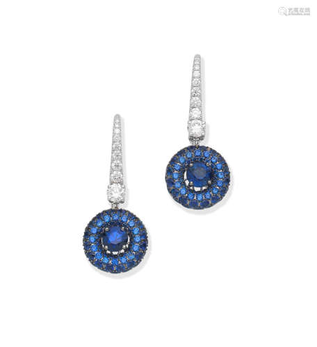 Graff: pair of sapphire and diamond 'Halo' earrings