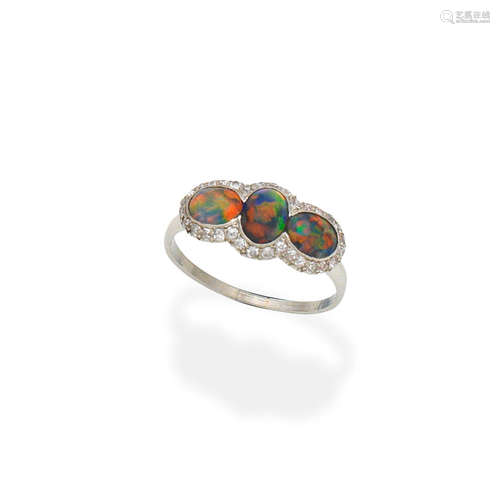 Opal and diamond ring, early 20th century