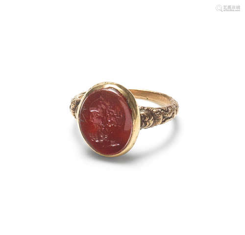 A carnelian intaglio ring of Hercules, likely 18th-19th Century (possibly Roman)