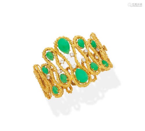 chrysoprase and diamond bangle, circa 1970