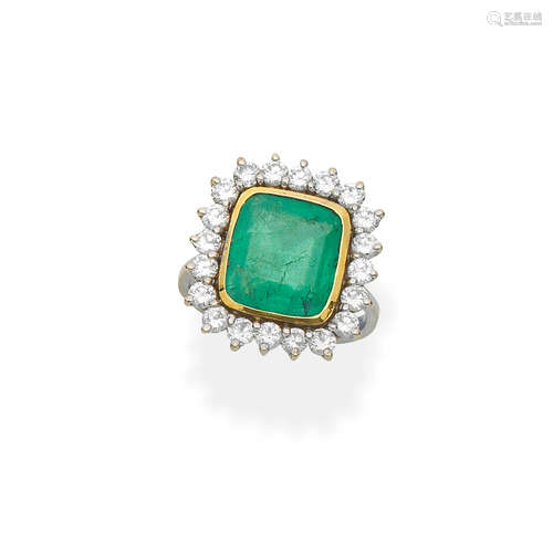 Emerald and diamond cluster ring