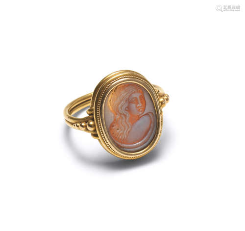 A hardstone cameo ring of a woman, probably 19th century
