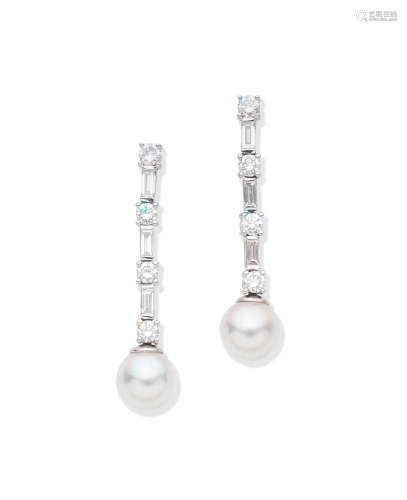 Cultured pearl and diamond earrings