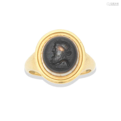 A Roman banded agate intaglio with a philosopher's bust, Circa 1st-2nd Century A.D.